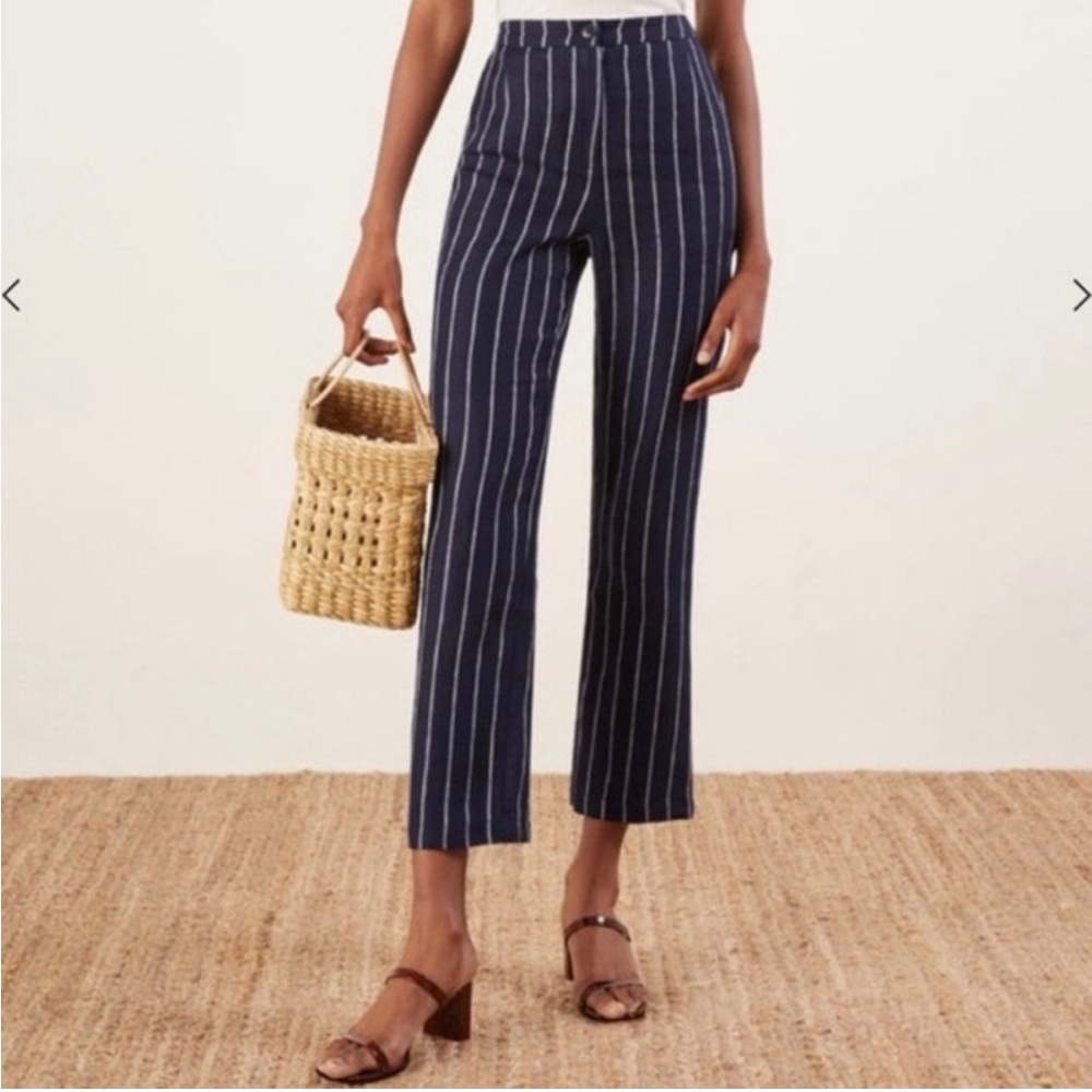 NWT Reformation Verano Pants In Siegel Size 0 blue pinstripe